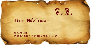 Hirn Nándor névjegykártya